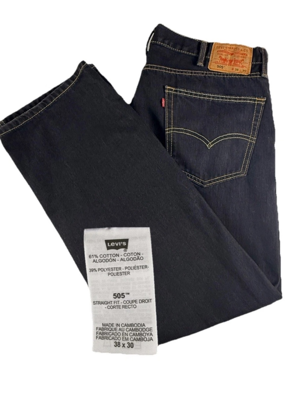 Y2K Levi's 505 Jeans Men's 38x30 Black Stretch Contrast Stitching Straight Vtg